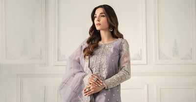 Maria B | RTW | 3 Piece Embroidered Raw Silk Suit-Brand:Maria B-Type:Luxury Formals-Purple - House of Maryam- Buy in UK, USA