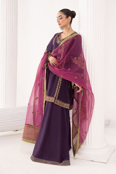 Maria B | RTW | 3 Piece Embroidered Raw Silk Suit-Brand:Maria B-Type:Luxury Formals-Purple - House of Maryam- Buy in UK, USA