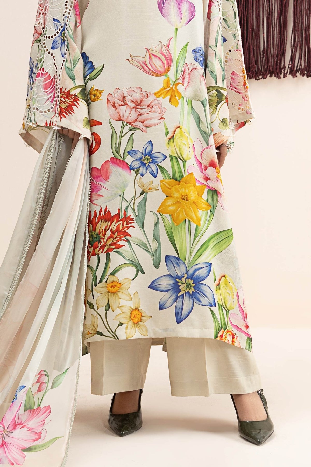 Maria B | RTW | 3 Piece Embroidered Raw Silk Suit-Brand:Maria B-Type:Luxury Pret-White - House of Maryam- Buy in UK, USA