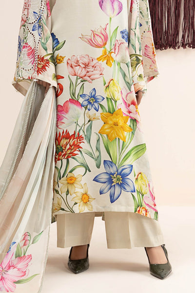 Maria B | RTW | 3 Piece Embroidered Raw Silk Suit-Brand:Maria B-Type:Luxury Pret-White - House of Maryam- Buy in UK, USA