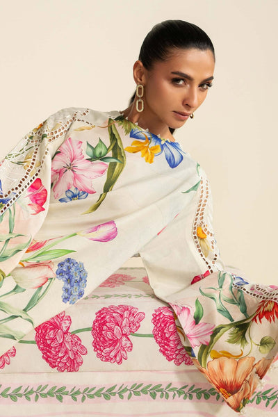 Maria B | RTW | 3 Piece Embroidered Raw Silk Suit-Brand:Maria B-Type:Luxury Pret-White - House of Maryam- Buy in UK, USA