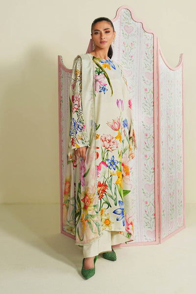 Maria B | RTW | 3 Piece Embroidered Raw Silk Suit-Brand:Maria B-Type:Luxury Pret-White - House of Maryam- Buy in UK, USA