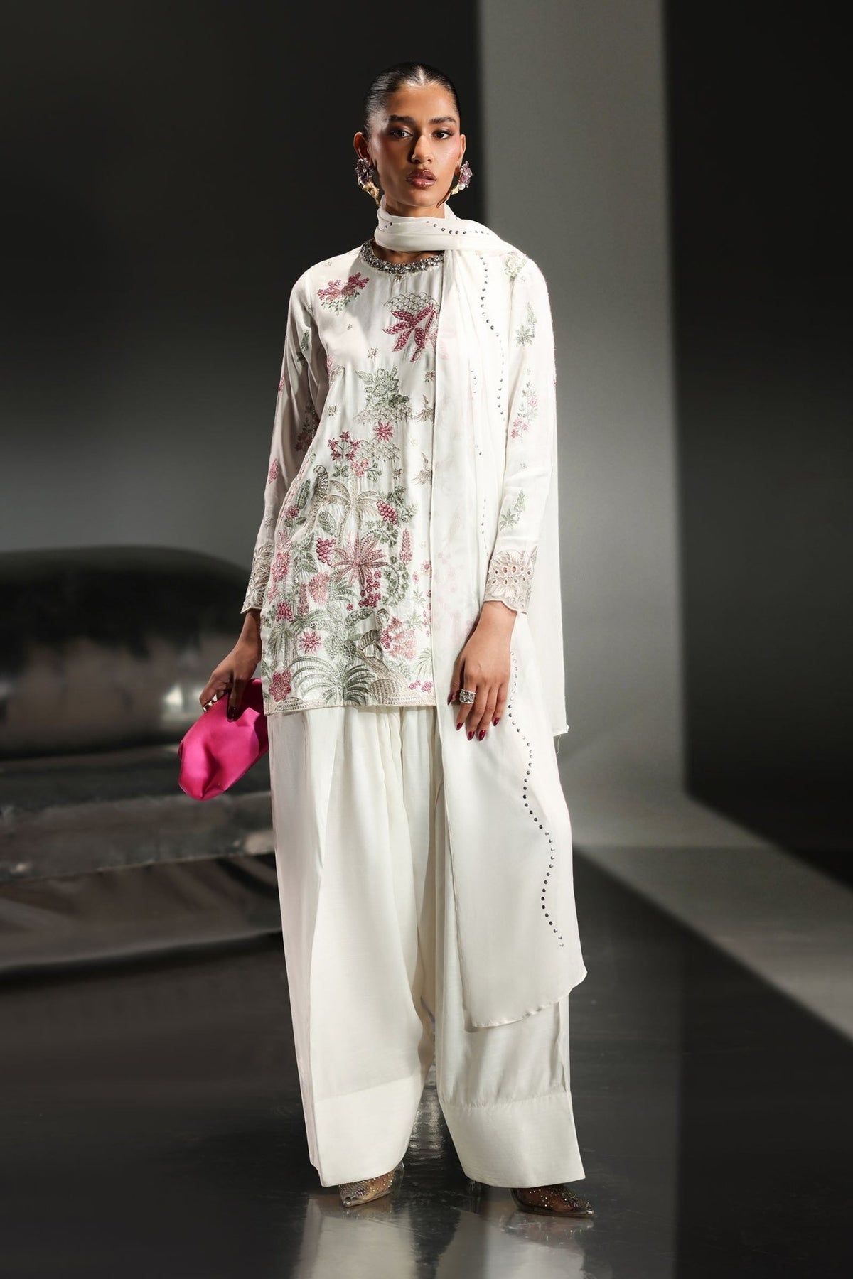 Maria B | RTW | 3 Piece Embroidered Raw Silk Suit-Brand:Maria B-Type:Luxury Formals-White - House of Maryam- Buy in UK, USA