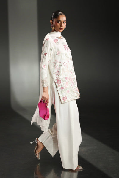 Maria B | RTW | 3 Piece Embroidered Raw Silk Suit-Brand:Maria B-Type:Luxury Formals-White - House of Maryam- Buy in UK, USA