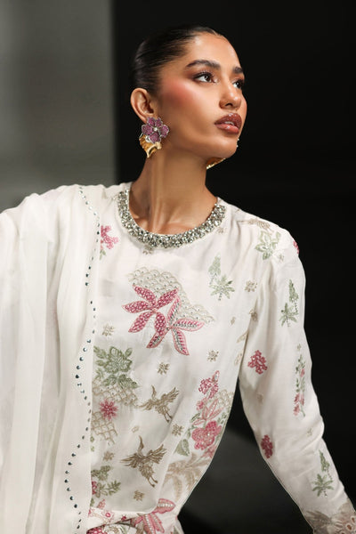 Maria B | RTW | 3 Piece Embroidered Raw Silk Suit-Brand:Maria B-Type:Luxury Formals-White - House of Maryam- Buy in UK, USA