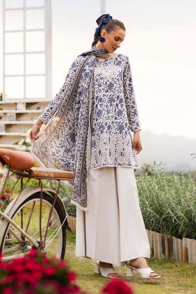 Maria B | RTW | 3 Piece Embroidered Raw Silk Suit-Brand:Maria B-Type:Luxury Pret-White - House of Maryam- Buy in UK, USA