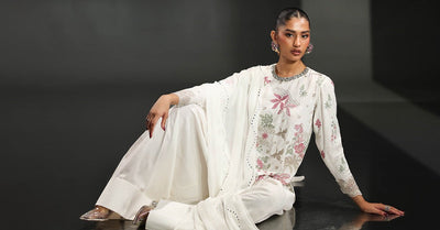 Maria B | RTW | 3 Piece Embroidered Raw Silk Suit-Brand:Maria B-Type:Luxury Formals-White - House of Maryam- Buy in UK, USA