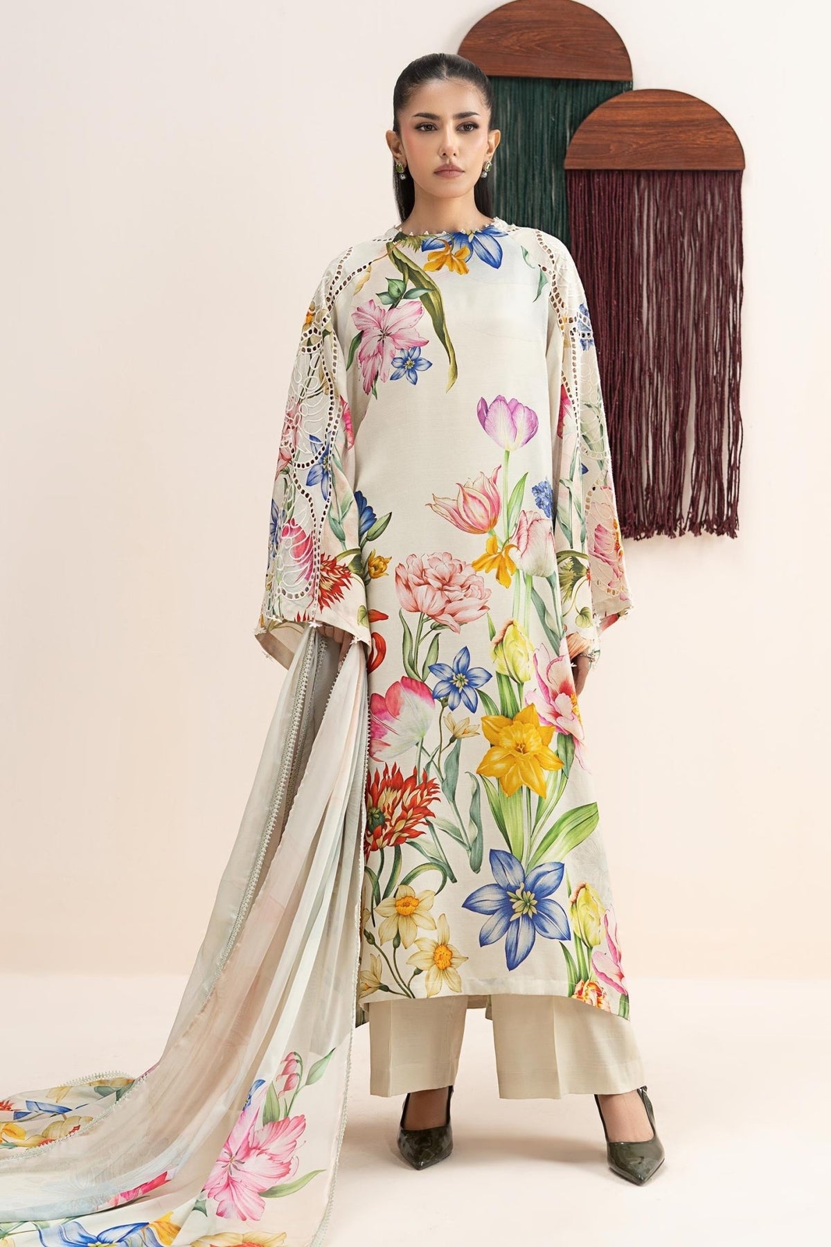 Maria B | RTW | 3 Piece Embroidered Raw Silk Suit-Brand:Maria B-Type:Luxury Pret-White - House of Maryam- Buy in UK, USA