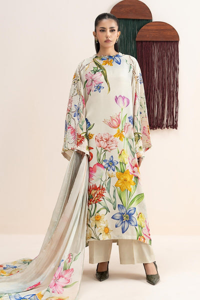 Maria B | RTW | 3 Piece Embroidered Raw Silk Suit-Brand:Maria B-Type:Luxury Pret-White - House of Maryam- Buy in UK, USA