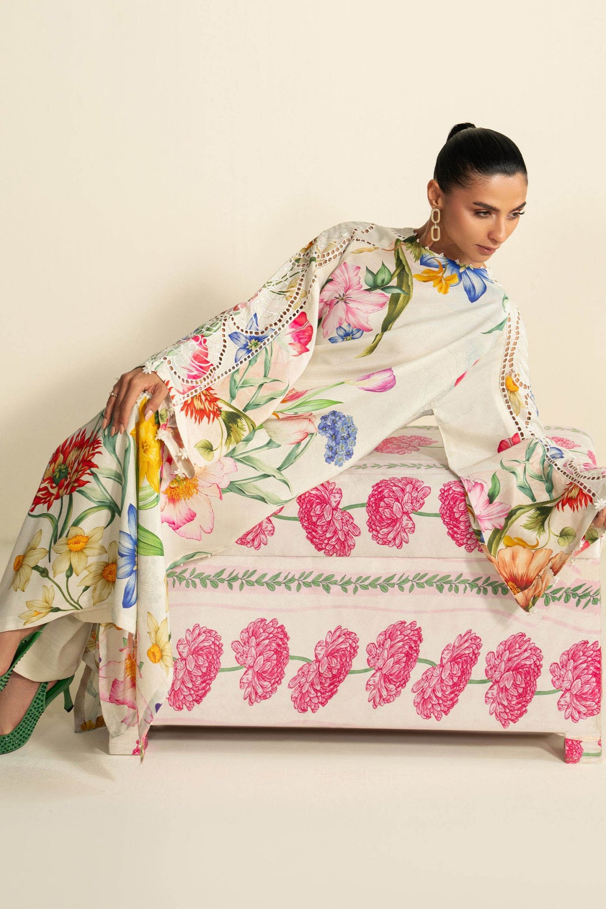 Maria B | RTW | 3 Piece Embroidered Raw Silk Suit-Brand:Maria B-Type:Luxury Pret-White - House of Maryam- Buy in UK, USA