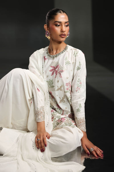 Maria B | RTW | 3 Piece Embroidered Raw Silk Suit-Brand:Maria B-Type:Luxury Formals-White - House of Maryam- Buy in UK, USA