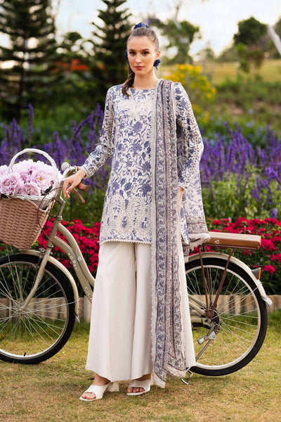 Maria B | RTW | 3 Piece Embroidered Raw Silk Suit-Brand:Maria B-Type:Luxury Pret-White - House of Maryam- Buy in UK, USA
