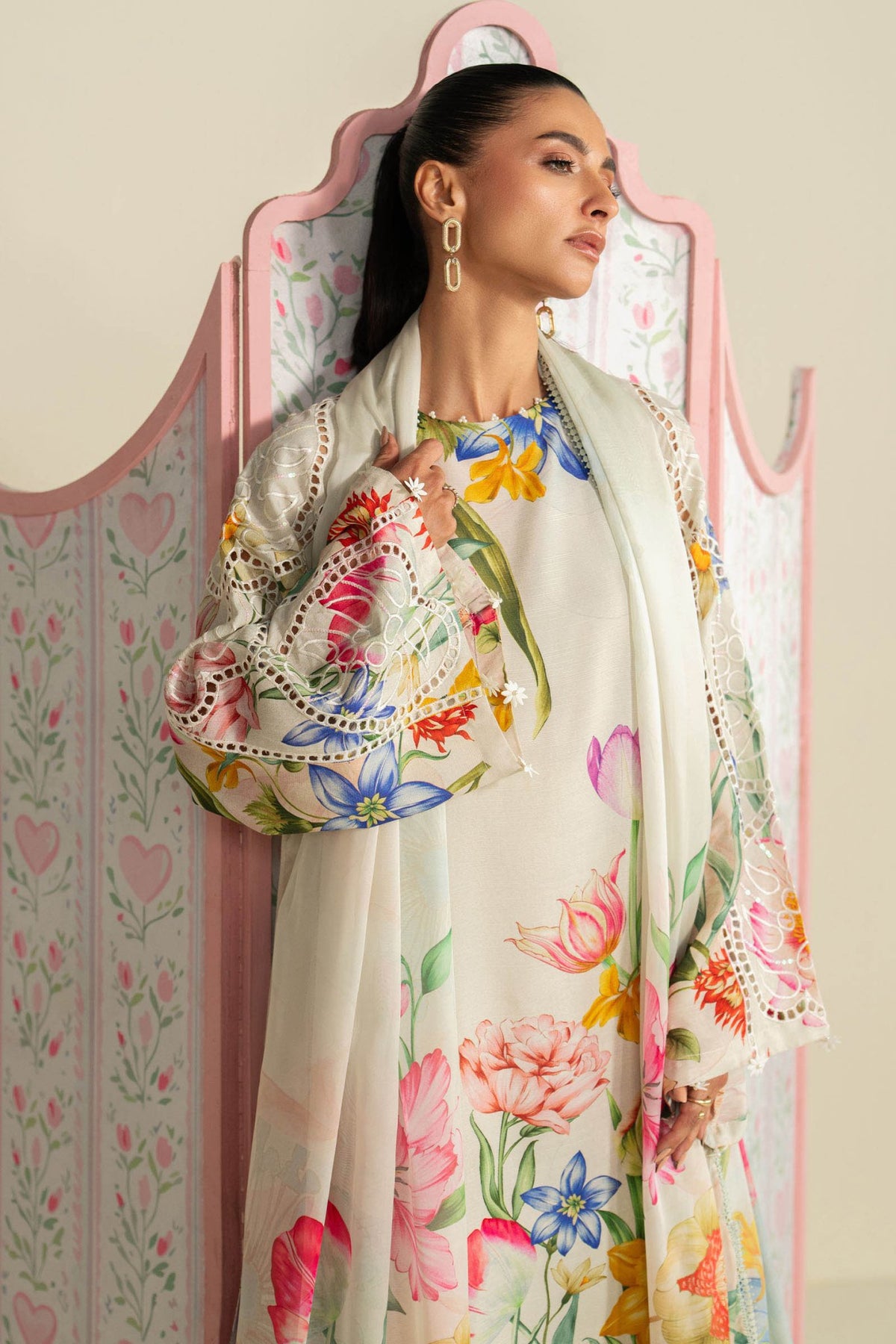 Maria B | RTW | 3 Piece Embroidered Raw Silk Suit-Brand:Maria B-Type:Luxury Pret-White - House of Maryam- Buy in UK, USA