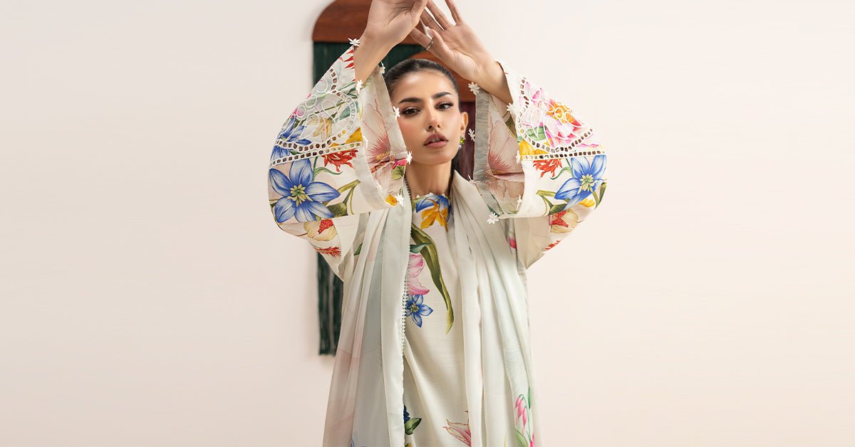 Maria B | RTW | 3 Piece Embroidered Raw Silk Suit-Brand:Maria B-Type:Luxury Pret-White - House of Maryam- Buy in UK, USA