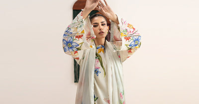 Maria B | RTW | 3 Piece Embroidered Raw Silk Suit-Brand:Maria B-Type:Luxury Pret-White - House of Maryam- Buy in UK, USA