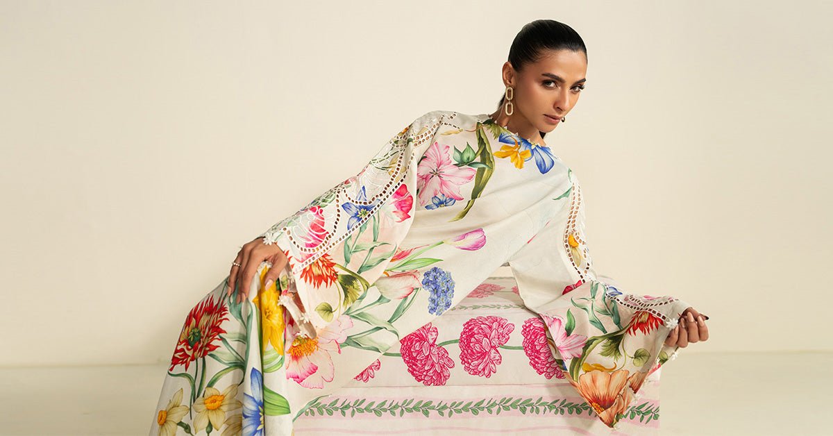 Maria B | RTW | 3 Piece Embroidered Raw Silk Suit-Brand:Maria B-Type:Luxury Pret-White - House of Maryam- Buy in UK, USA