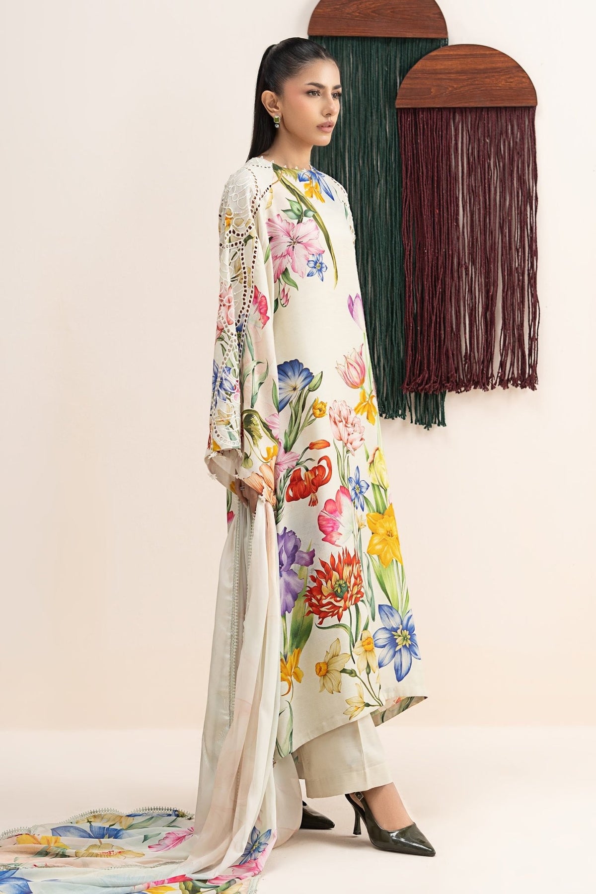 Maria B | RTW | 3 Piece Embroidered Raw Silk Suit-Brand:Maria B-Type:Luxury Pret-White - House of Maryam- Buy in UK, USA