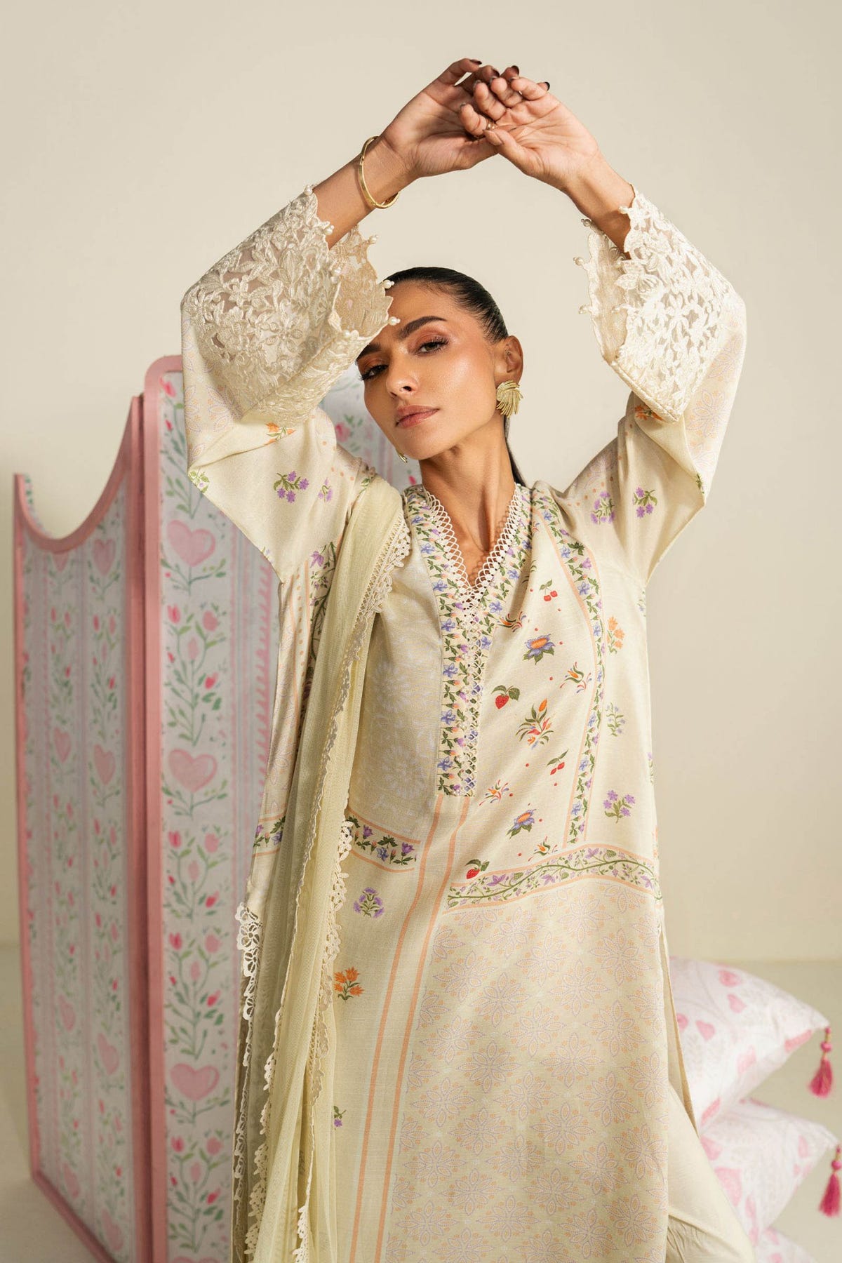 Maria B | RTW | 3 Piece Embroidered Raw Silk Suit-Brand:Maria B-Type:Luxury Pret-Yellow - House of Maryam- Buy in UK, USA