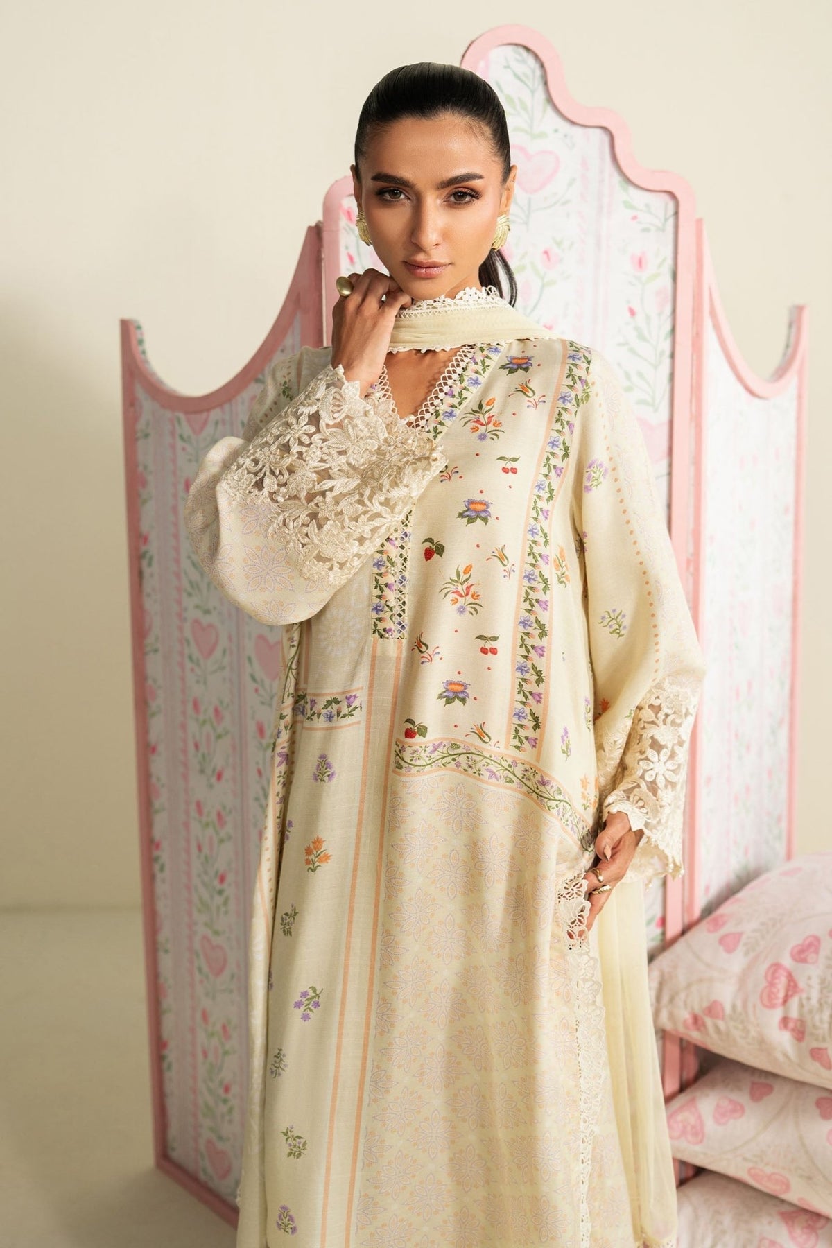 Maria B | RTW | 3 Piece Embroidered Raw Silk Suit-Brand:Maria B-Type:Luxury Pret-Yellow - House of Maryam- Buy in UK, USA