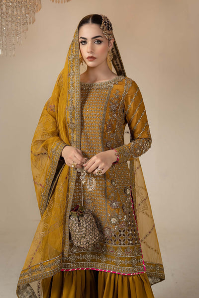Maria B | RTW | 3 Piece Embroidered Raw Silk Suit-Brand:Maria B-Type:Luxury Formals-Yellow - House of Maryam- Buy in UK, USA