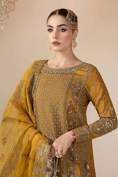 Maria B | RTW | 3 Piece Embroidered Raw Silk Suit-Brand:Maria B-Type:Luxury Formals-Yellow - House of Maryam- Buy in UK, USA