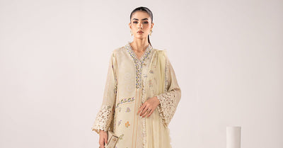 Maria B | RTW | 3 Piece Embroidered Raw Silk Suit-Brand:Maria B-Type:Luxury Pret-Yellow - House of Maryam- Buy in UK, USA
