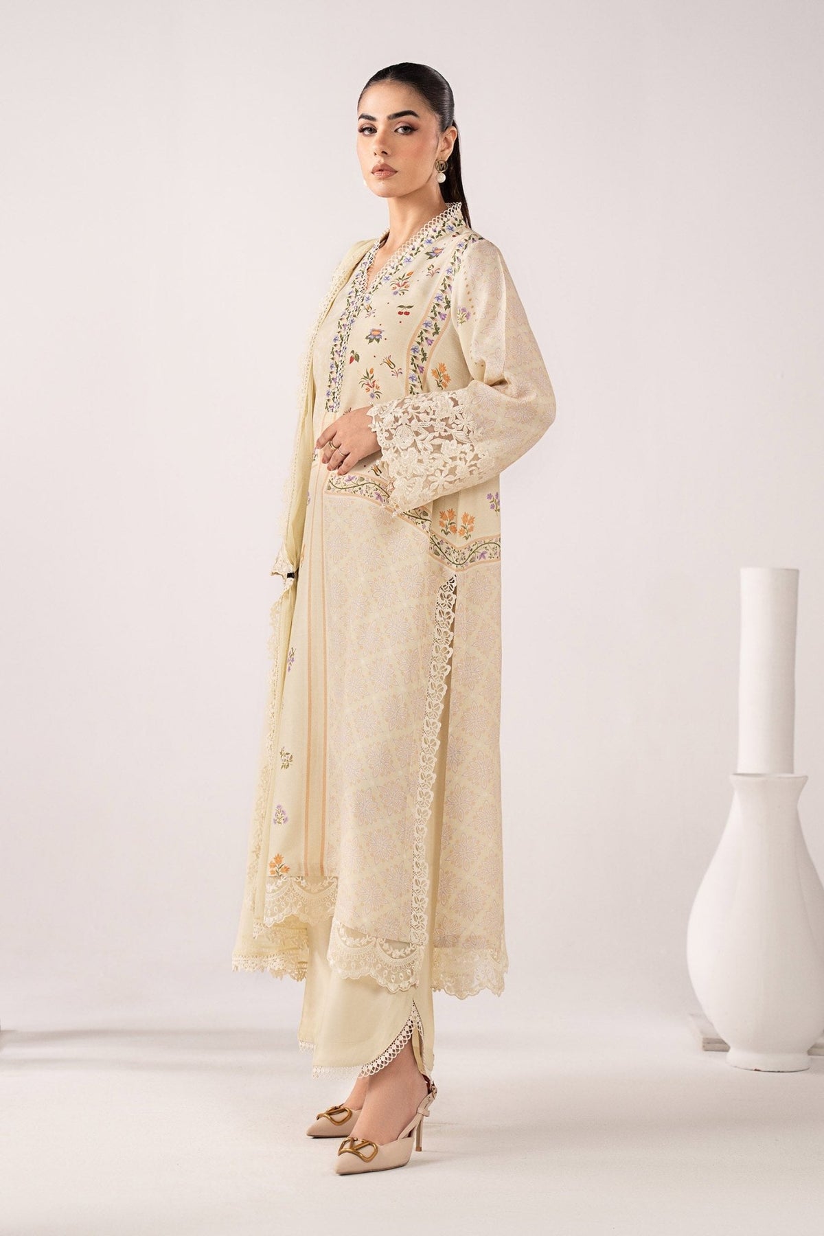 Maria B | RTW | 3 Piece Embroidered Raw Silk Suit-Brand:Maria B-Type:Luxury Pret-Yellow - House of Maryam- Buy in UK, USA