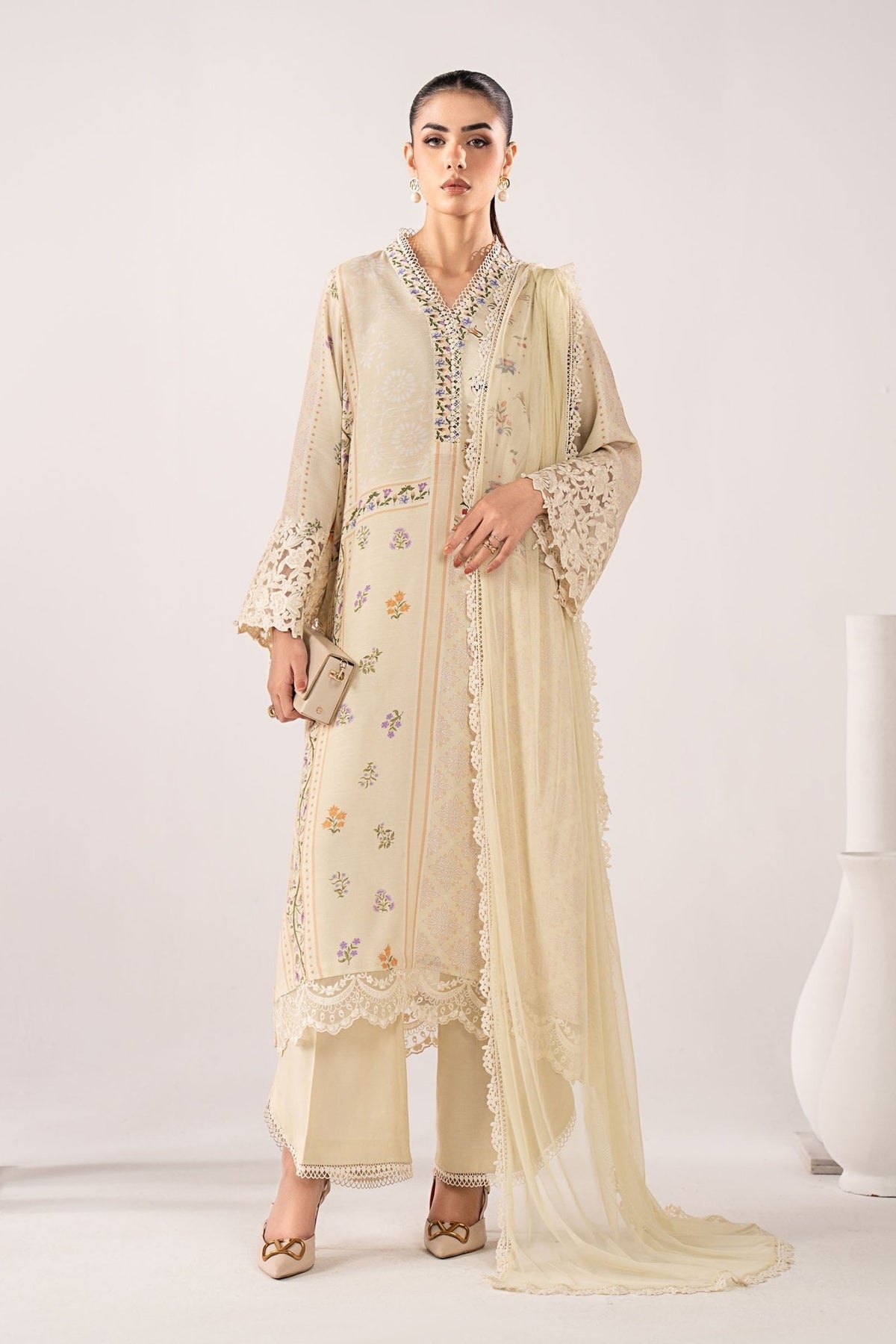 Maria B | RTW | 3 Piece Embroidered Raw Silk Suit-Brand:Maria B-Type:Luxury Pret-Yellow - House of Maryam- Buy in UK, USA