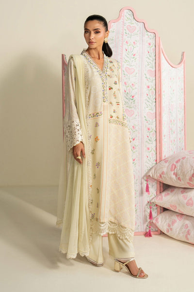 Maria B | RTW | 3 Piece Embroidered Raw Silk Suit-Brand:Maria B-Type:Luxury Pret-Yellow - House of Maryam- Buy in UK, USA
