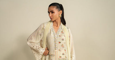 Maria B | RTW | 3 Piece Embroidered Raw Silk Suit-Brand:Maria B-Type:Luxury Pret-Yellow - House of Maryam- Buy in UK, USA