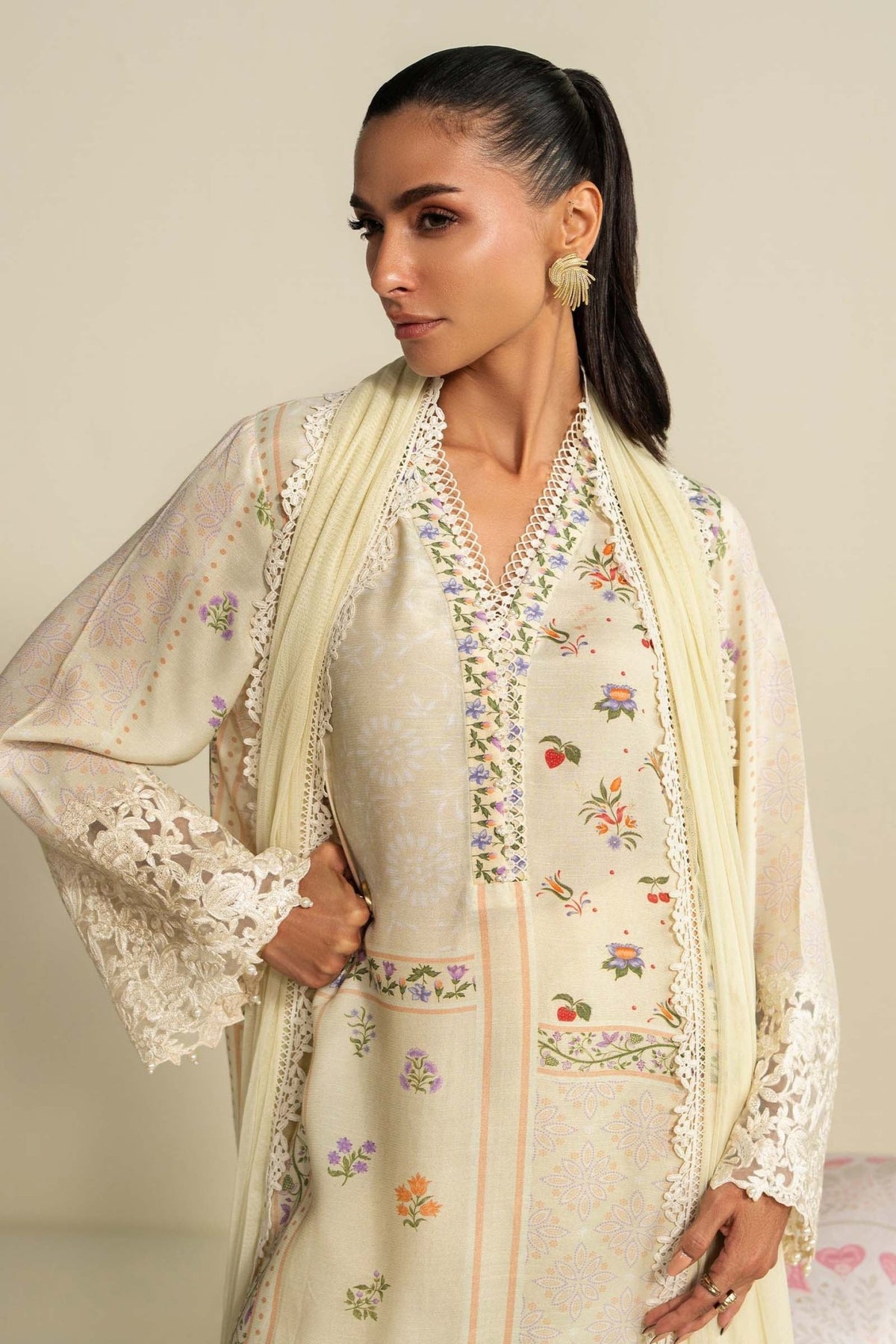 Maria B | RTW | 3 Piece Embroidered Raw Silk Suit-Brand:Maria B-Type:Luxury Pret-Yellow - House of Maryam- Buy in UK, USA