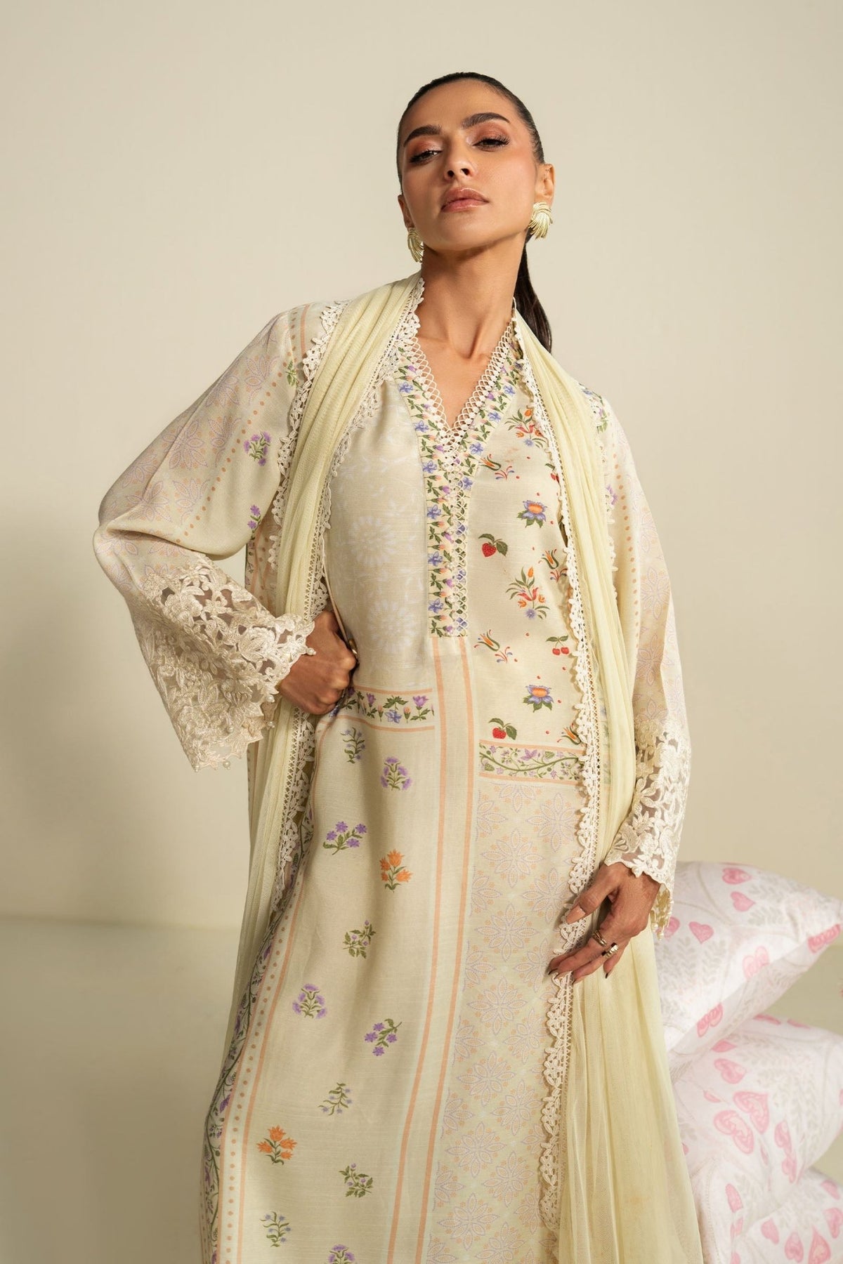 Maria B | RTW | 3 Piece Embroidered Raw Silk Suit-Brand:Maria B-Type:Luxury Pret-Yellow - House of Maryam- Buy in UK, USA