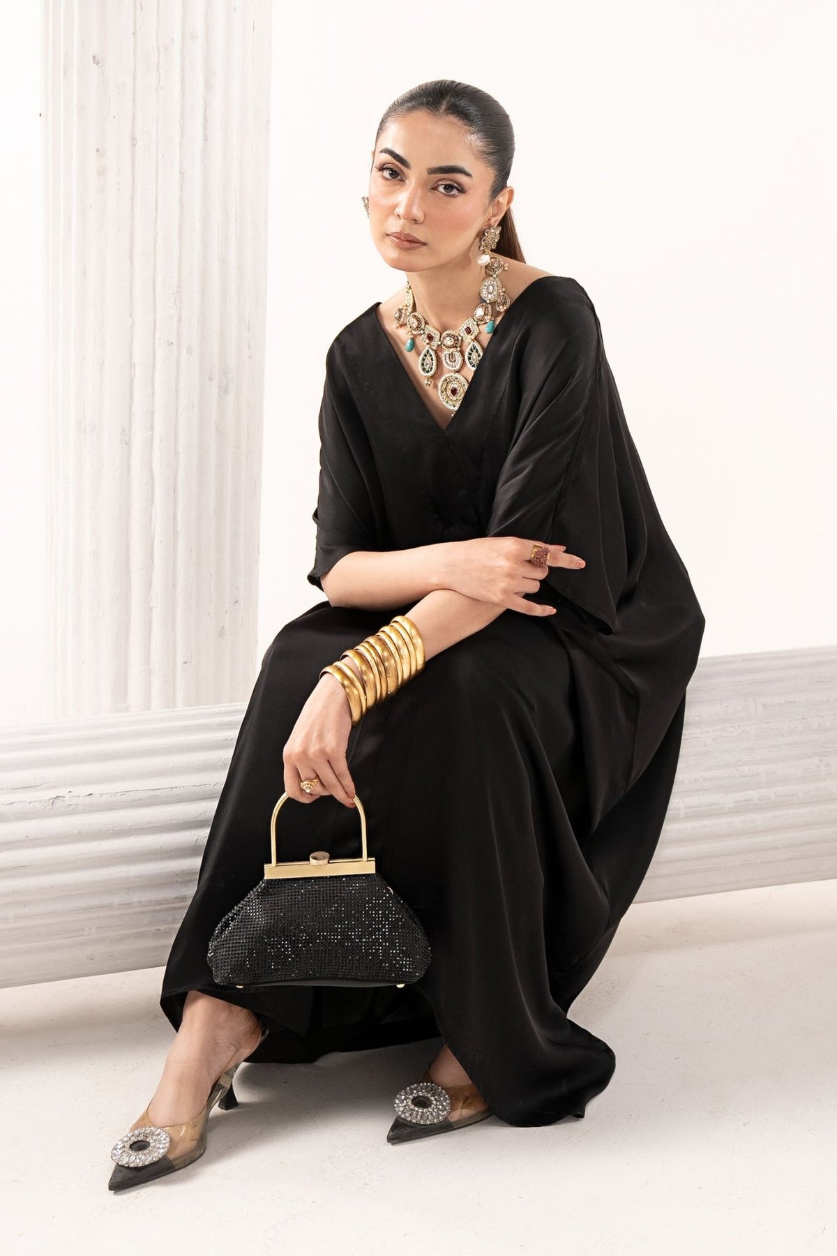 Maria B | RTW | 3 Piece Embroidered Satin Silk Suit-Brand:Maria B-Type:Luxury Formals-Black - House of Maryam- Buy in UK, USA