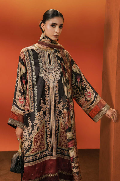 Maria B | RTW | 3 Piece Embroidered Satin Silk Suit-Brand:Maria B-Type:Luxury Formals-Black - House of Maryam- Buy in UK, USA