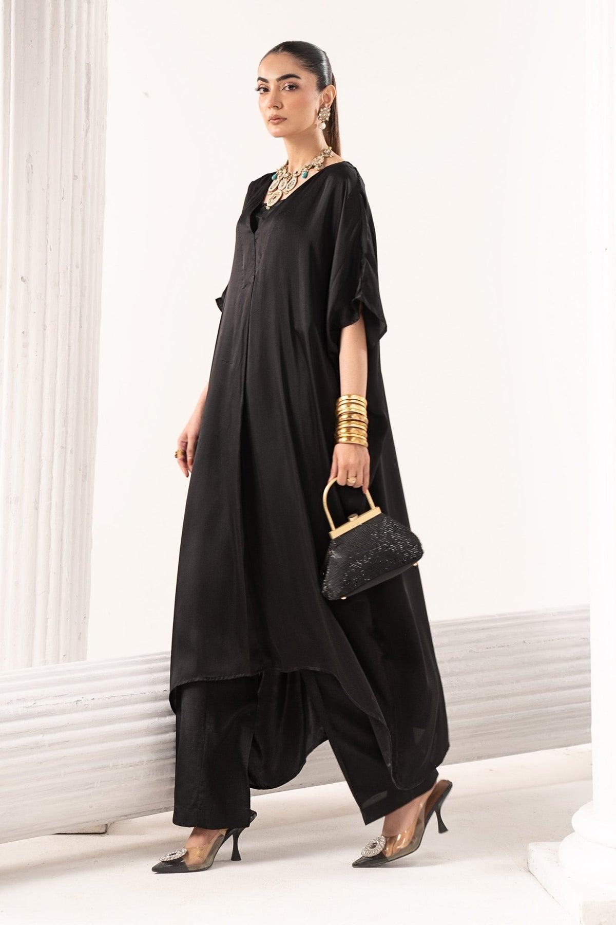 Maria B | RTW | 3 Piece Embroidered Satin Silk Suit-Brand:Maria B-Type:Luxury Formals-Black - House of Maryam- Buy in UK, USA