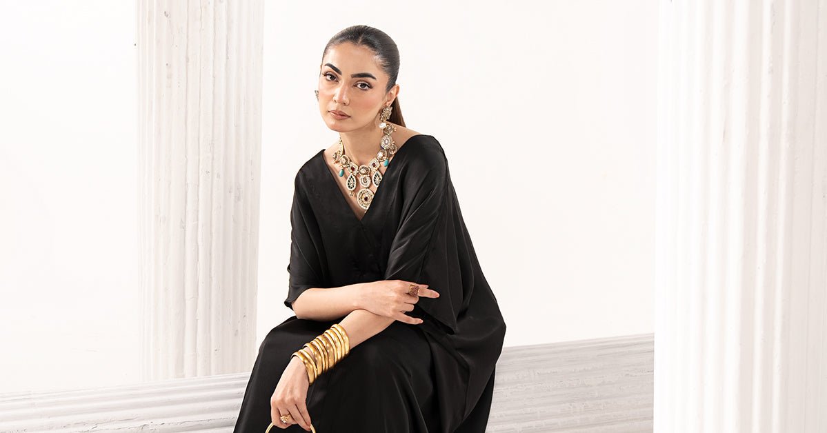 Maria B | RTW | 3 Piece Embroidered Satin Silk Suit-Brand:Maria B-Type:Luxury Formals-Black - House of Maryam- Buy in UK, USA
