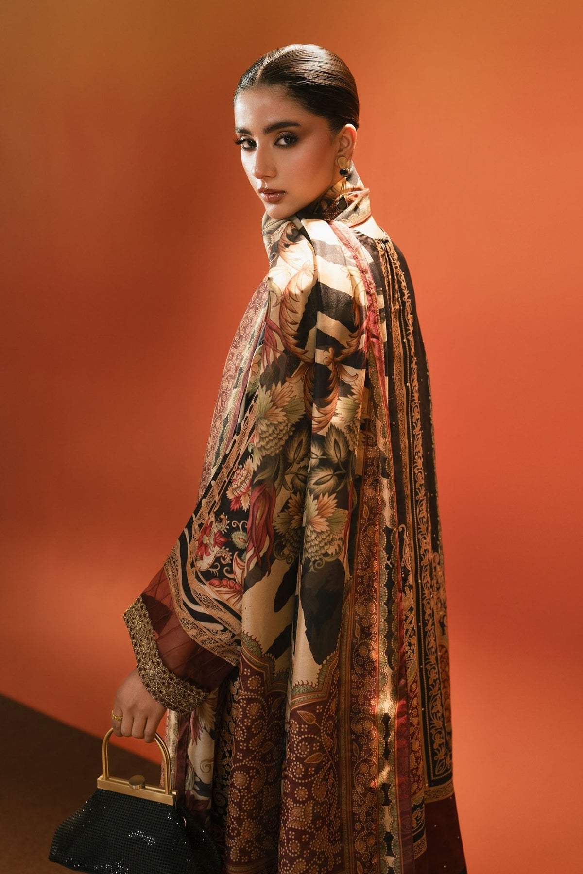 Maria B | RTW | 3 Piece Embroidered Satin Silk Suit-Brand:Maria B-Type:Luxury Formals-Black - House of Maryam- Buy in UK, USA
