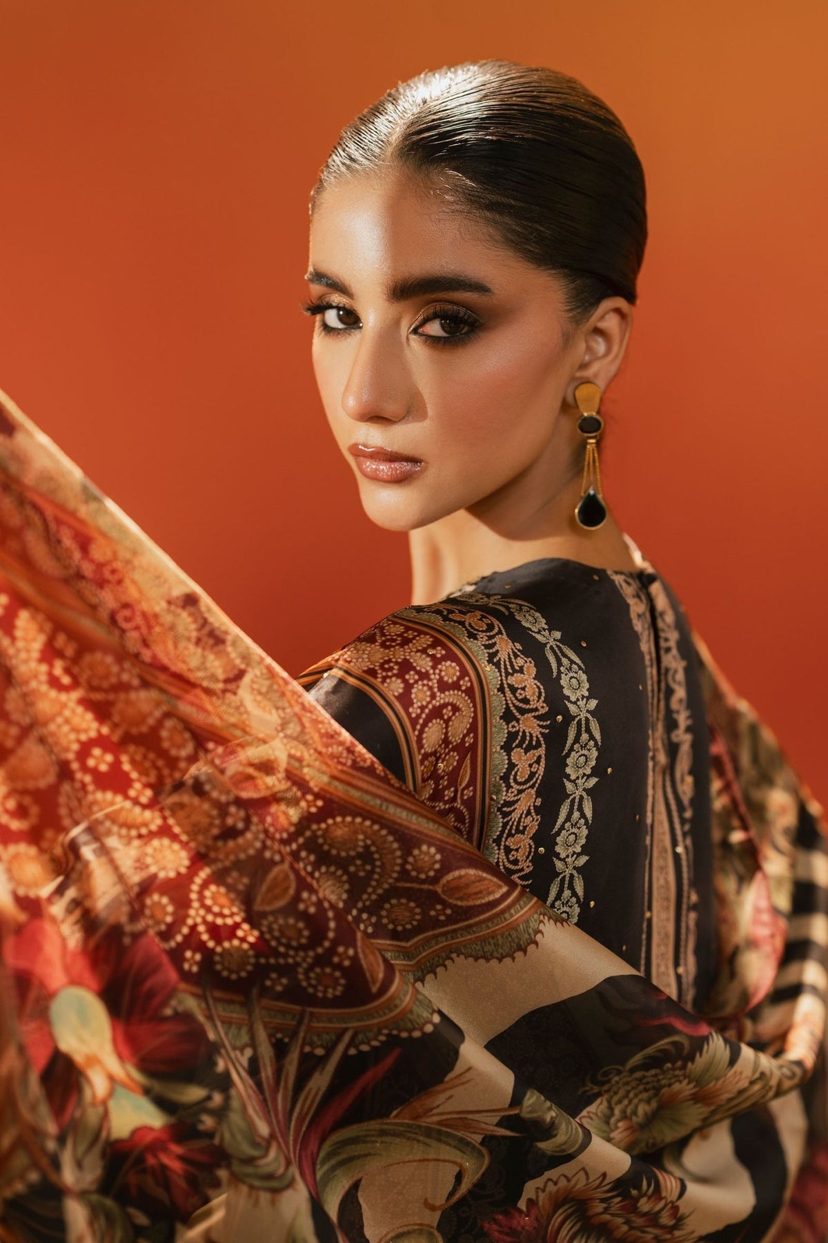 Maria B | RTW | 3 Piece Embroidered Satin Silk Suit-Brand:Maria B-Type:Luxury Formals-Black - House of Maryam- Buy in UK, USA