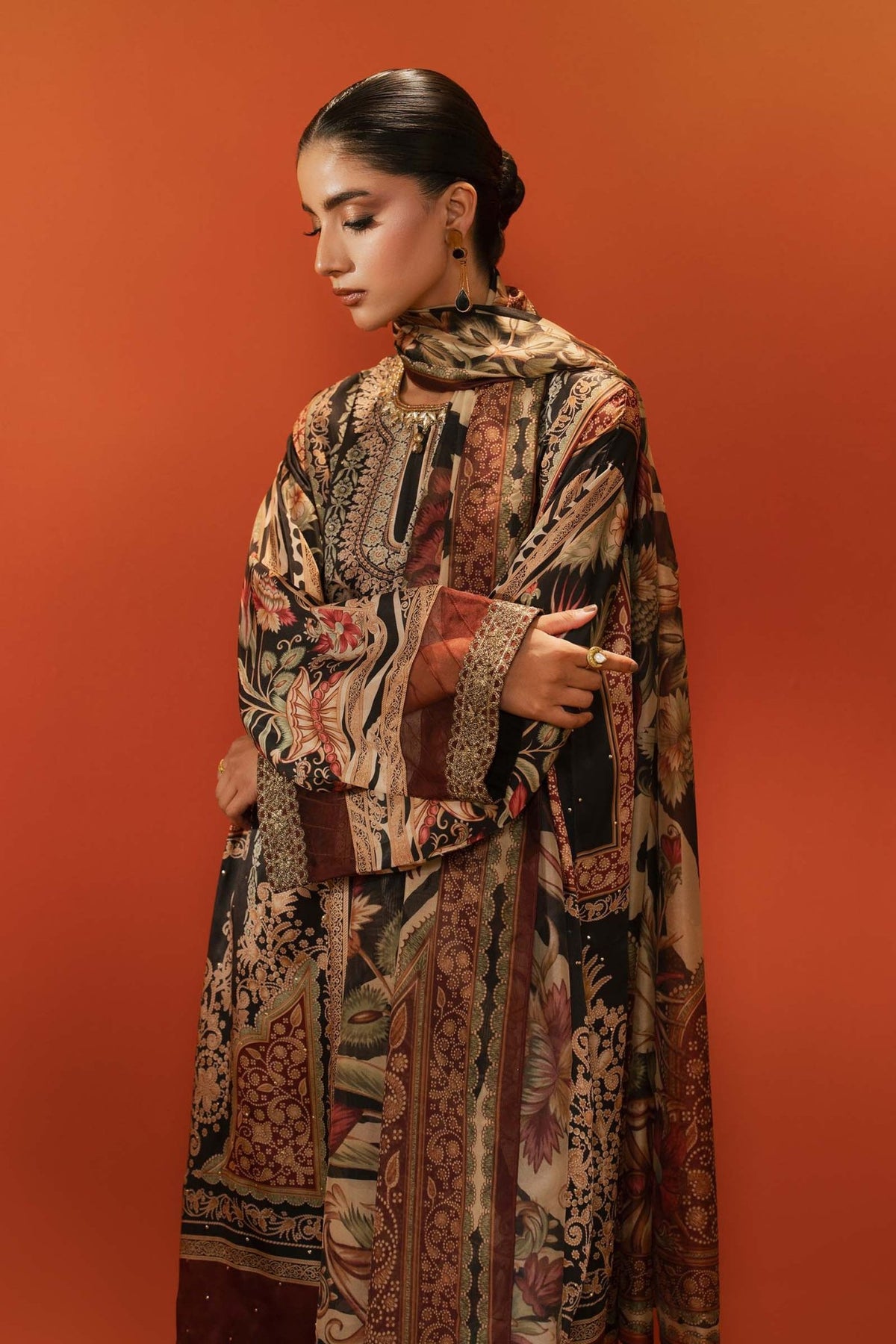 Maria B | RTW | 3 Piece Embroidered Satin Silk Suit-Brand:Maria B-Type:Luxury Formals-Black - House of Maryam- Buy in UK, USA