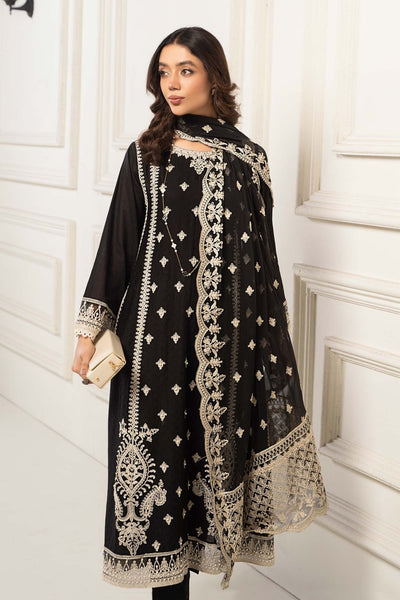 Maria B | RTW | 3 Piece Embroidered Self Jacquard Suit-Brand:Maria B-Type:Luxury Pret-Black - House of Maryam- Buy in UK, USA