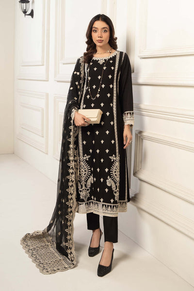 Maria B | RTW | 3 Piece Embroidered Self Jacquard Suit-Brand:Maria B-Type:Luxury Pret-Black - House of Maryam- Buy in UK, USA