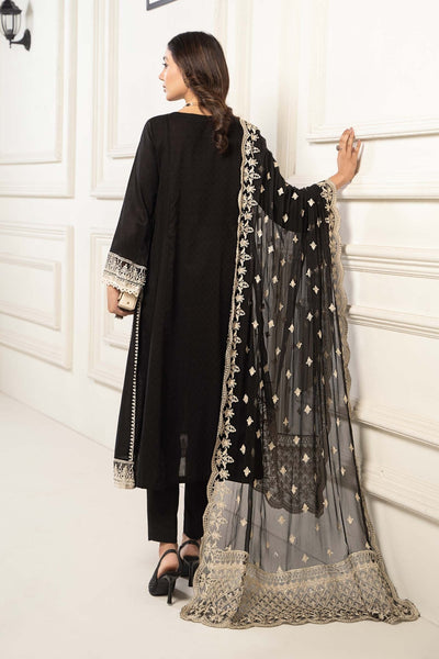 Maria B | RTW | 3 Piece Embroidered Self Jacquard Suit-Brand:Maria B-Type:Luxury Pret-Black - House of Maryam- Buy in UK, USA