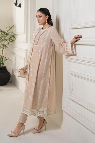 Maria B | RTW | 3 Piece Embroidered Self Jacquard Suit-Brand:Maria B-Type:Luxury Pret-Brown - House of Maryam- Buy in UK, USA