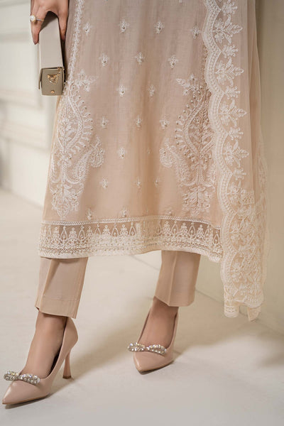 Maria B | RTW | 3 Piece Embroidered Self Jacquard Suit-Brand:Maria B-Type:Luxury Pret-Brown - House of Maryam- Buy in UK, USA