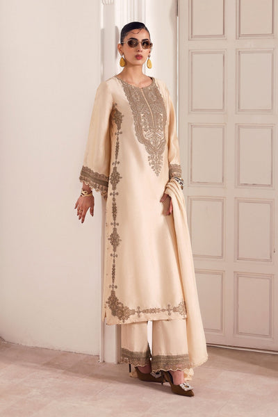 Maria B | RTW | 3 Piece Embroidered Self Tassel Silk Suit-Brand:Maria B-Type:Luxury Formals-Beige - House of Maryam- Buy in UK, USA