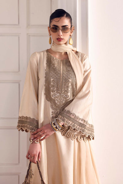 Maria B | RTW | 3 Piece Embroidered Self Tassel Silk Suit-Brand:Maria B-Type:Luxury Formals-Beige - House of Maryam- Buy in UK, USA
