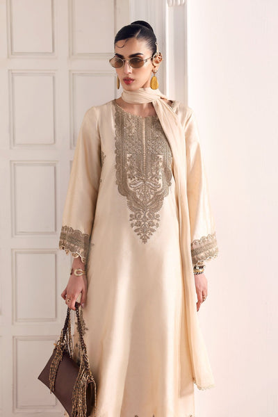 Maria B | RTW | 3 Piece Embroidered Self Tassel Silk Suit-Brand:Maria B-Type:Luxury Formals-Beige - House of Maryam- Buy in UK, USA