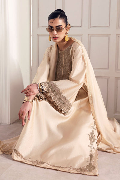 Maria B | RTW | 3 Piece Embroidered Self Tassel Silk Suit-Brand:Maria B-Type:Luxury Formals-Beige - House of Maryam- Buy in UK, USA
