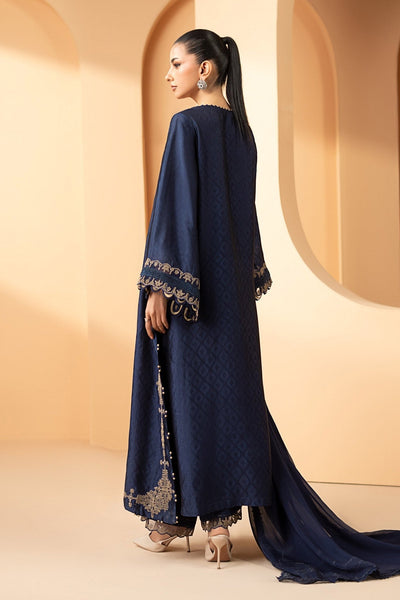 Maria B | RTW | 3 Piece Embroidered Self Tassel Silk Suit-Brand:Maria B-Type:Luxury Formals-Blue - House of Maryam- Buy in UK, USA
