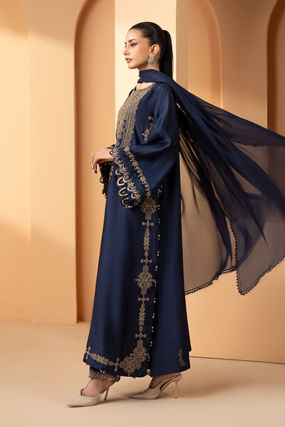 Maria B | RTW | 3 Piece Embroidered Self Tassel Silk Suit-Brand:Maria B-Type:Luxury Formals-Blue - House of Maryam- Buy in UK, USA